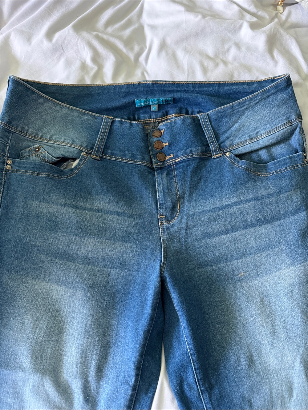 YMI High-Rise Blue Stretch Jeans with Triple Button